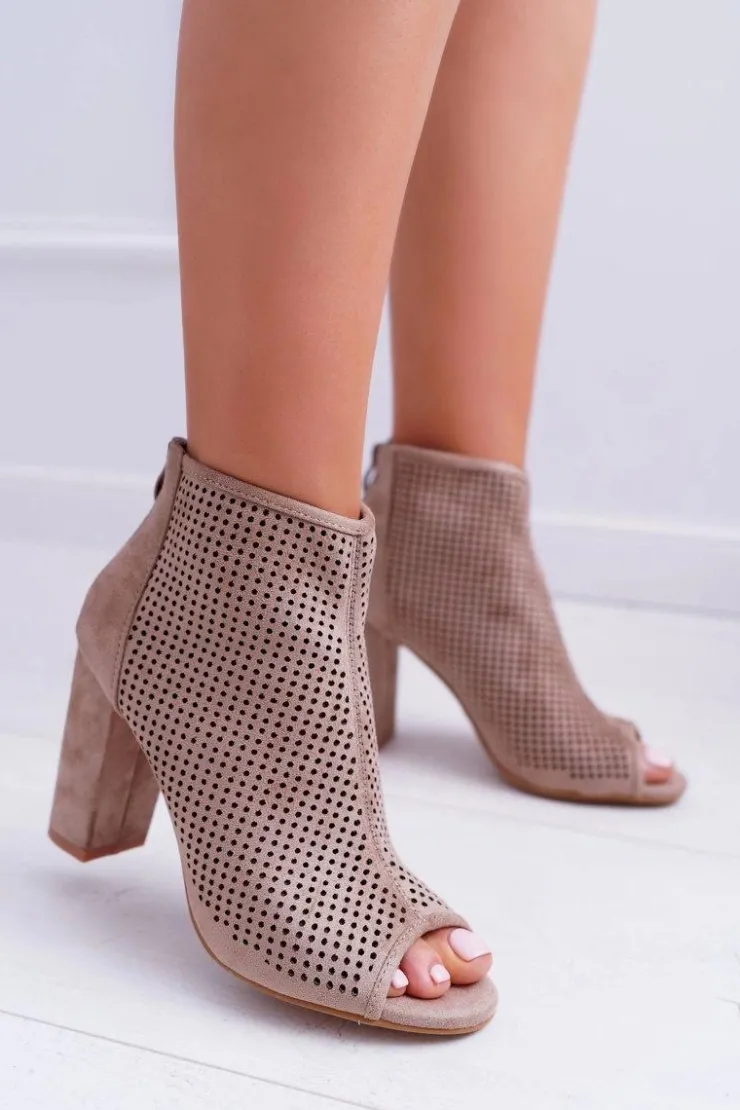 Outlet Boto Botki Damskie Na Słupku Zamszowe Khaki Jessin