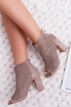 Outlet Boto Botki Damskie Na Słupku Zamszowe Khaki Jessin