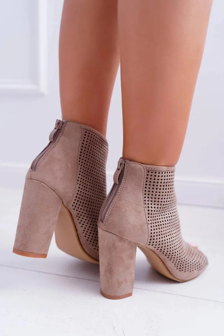 Outlet Boto Botki Damskie Na Słupku Zamszowe Khaki Jessin