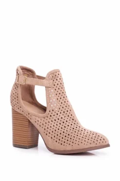 Best Boto Botki Damskie Na Słupku Zamszowe Ażurowe Beżowe Morrena