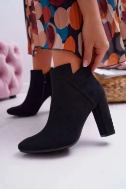 Buty damskie Vinceza Botki Na Słupku|Botki Zimowe Damskie*Botki Damskie Na Słupku Zamszowe Czarne Ruffle