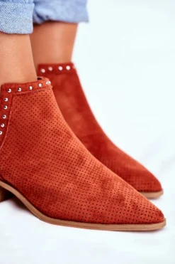 Hot Boto Botki Damskie Na Słupku Zamszowe Ażurowe Pomarańczowe Margate