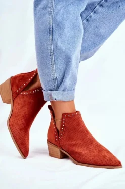 Hot Boto Botki Damskie Na Słupku Zamszowe Ażurowe Pomarańczowe Margate