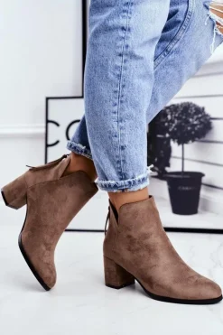 Damskie Buty damskie Vinceza Botki Damskie Na Słupku Zamszowe Beżowe Mimosa