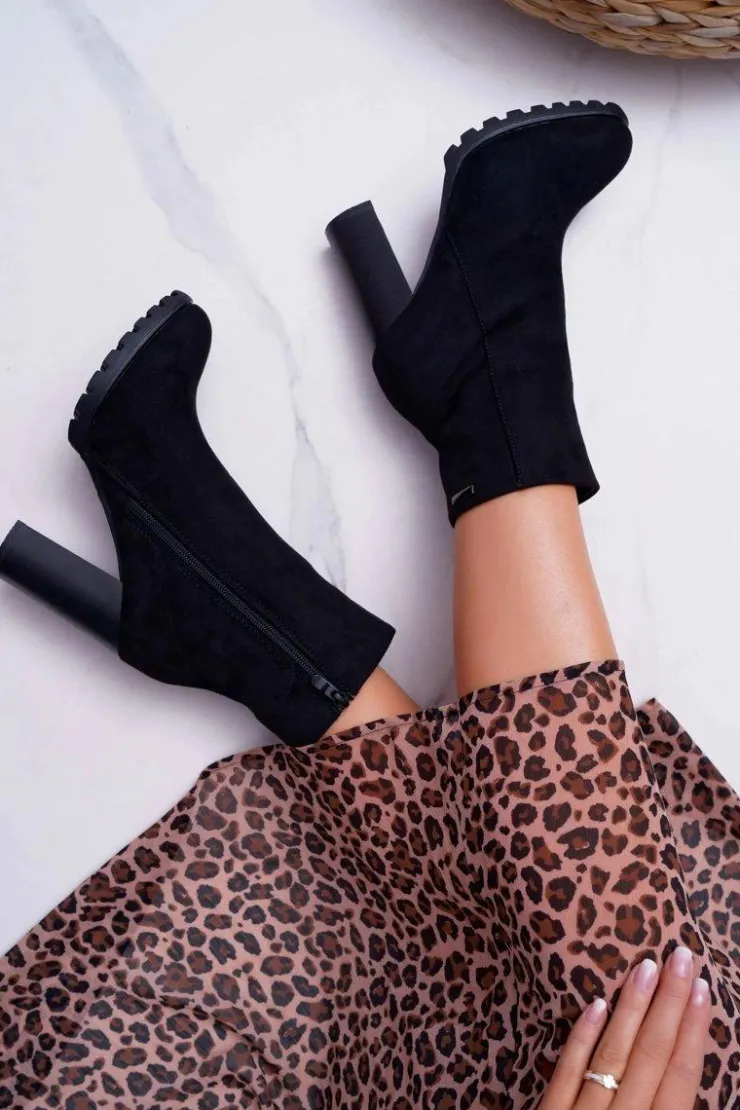 Online Boto Botki Damskie na Słupku Zamszowe Czarne Cadillac