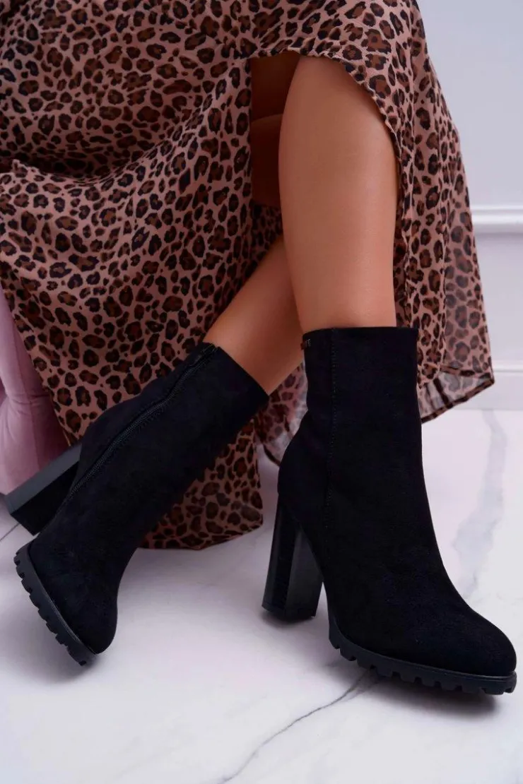 Online Boto Botki Damskie na Słupku Zamszowe Czarne Cadillac