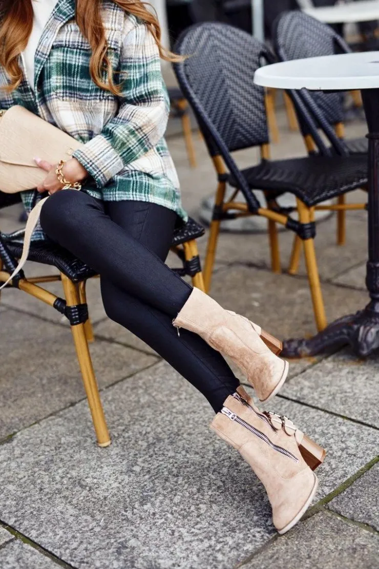 Damskie Boto Botki Damskie Na Słupku Zamszowe Beżowe Anabelle