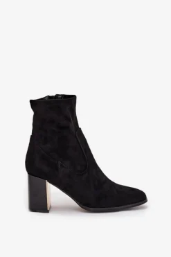 Hot Boto Botki Damskie Na Słupku Ze Złotym Elementem Ocieplane Czarne Amelisse