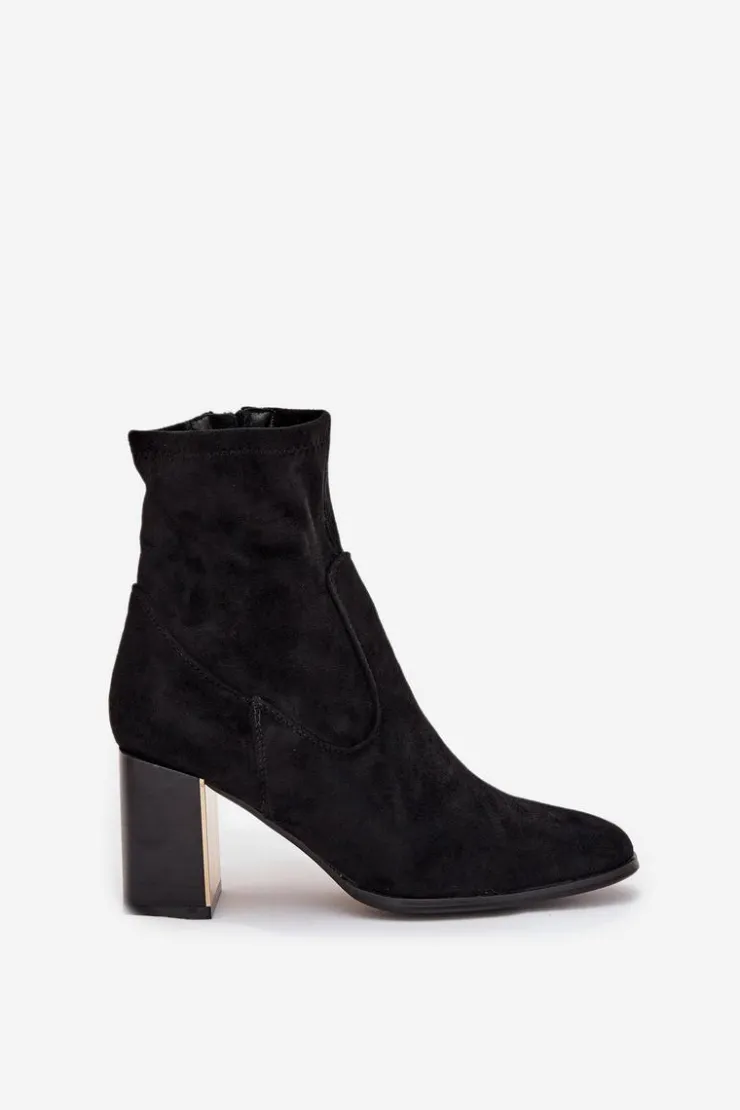 Hot Boto Botki Damskie Na Słupku Ze Złotym Elementem Ocieplane Czarne Amelisse