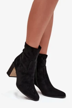 Hot Boto Botki Damskie Na Słupku Ze Złotym Elementem Ocieplane Czarne Amelisse