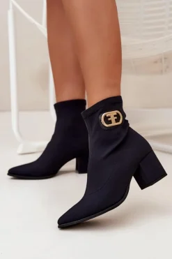 Damskie Zazoo Botki Damskie Na Słupku Ze Złotym Detalem 3128 Czarne
