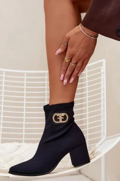 Damskie Zazoo Botki Damskie Na Słupku Ze Złotym Detalem 3128 Czarne