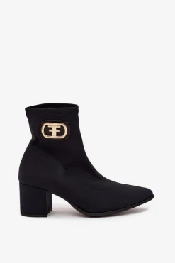 Damskie Zazoo Botki Damskie Na Słupku Ze Złotym Detalem 3128 Czarne