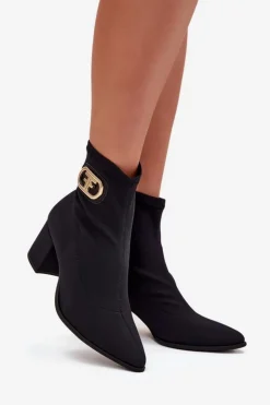 Damskie Zazoo Botki Damskie Na Słupku Ze Złotym Detalem 3128 Czarne
