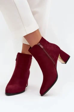 Damskie Boto Botki Damskie Na Słupku Ze Złotymi Detalami Bordowe Kalivra