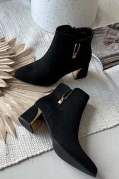 Clearance Boto Botki Damskie Na Słupku Ze Złotymi Detalami Czarne Kalivra Czarny