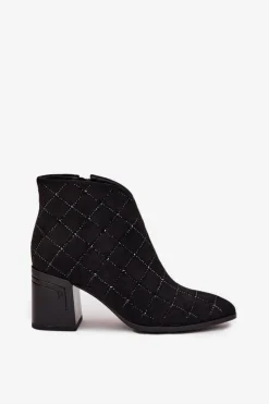 Damskie D&A Botki Damskie Na Słupku Ze Zdobieniem MR52-133 Czarne