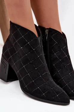 Damskie D&A Botki Damskie Na Słupku Ze Zdobieniem MR52-133 Czarne