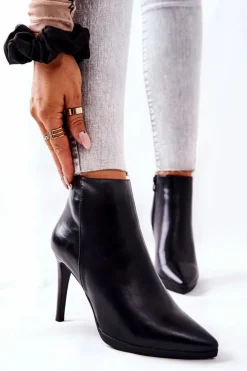 Buty Sergio Leone Czarne Botki|Botki Zimowe Damskie*Botki Damskie Na Szpilce Sergio Leone BT501