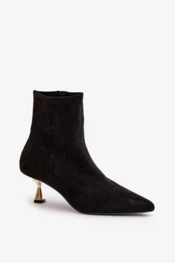 Damskie Boto Botki Damskie Na Szpilce Eko Zamszowe Z Noskami W Szpic Czarne Irithare