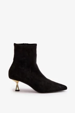 Damskie Boto Botki Damskie Na Szpilce Eko Zamszowe Z Noskami W Szpic Czarne Irithare