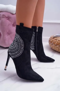 Sale Boto Botki Damskie Na Szpilce Czarne Fashionable