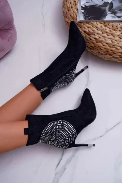 Sale Boto Botki Damskie Na Szpilce Czarne Fashionable
