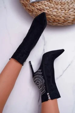 Sale Boto Botki Damskie Na Szpilce Czarne Fashionable