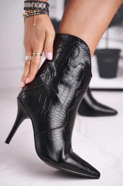 Boto Czarne Botki|Botki Zimowe Damskie*Botki Damskie Na Szpilce Kowbojki Czarne Estella