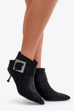 Boto Botki Na Obcasie|Botki Zamszowe*Botki Damskie Na Szpilce Z Ozdobną Klamrą Czarne Nirilis Czarny