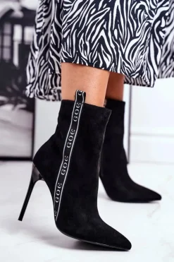 Sale GOE Botki Damskie Na Szpilce Zamszowe Czarne GG2N3005