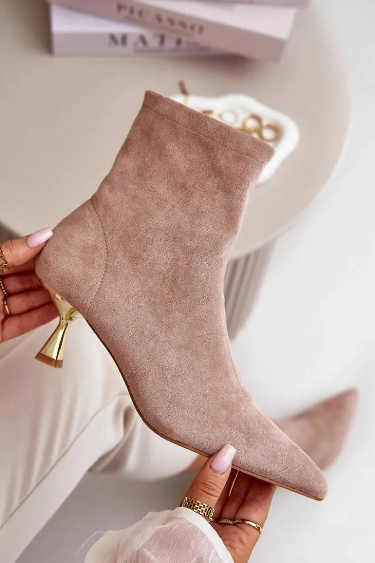 Boto Botki Na Obcasie|Botki Zamszowe*Botki Damskie Na Szpilce Eko Zamszowe Z Noskami W Szpic Beżowe Irithare