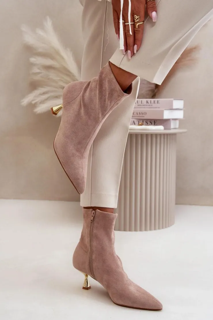 Boto Botki Na Obcasie|Botki Zamszowe*Botki Damskie Na Szpilce Eko Zamszowe Z Noskami W Szpic Beżowe Irithare