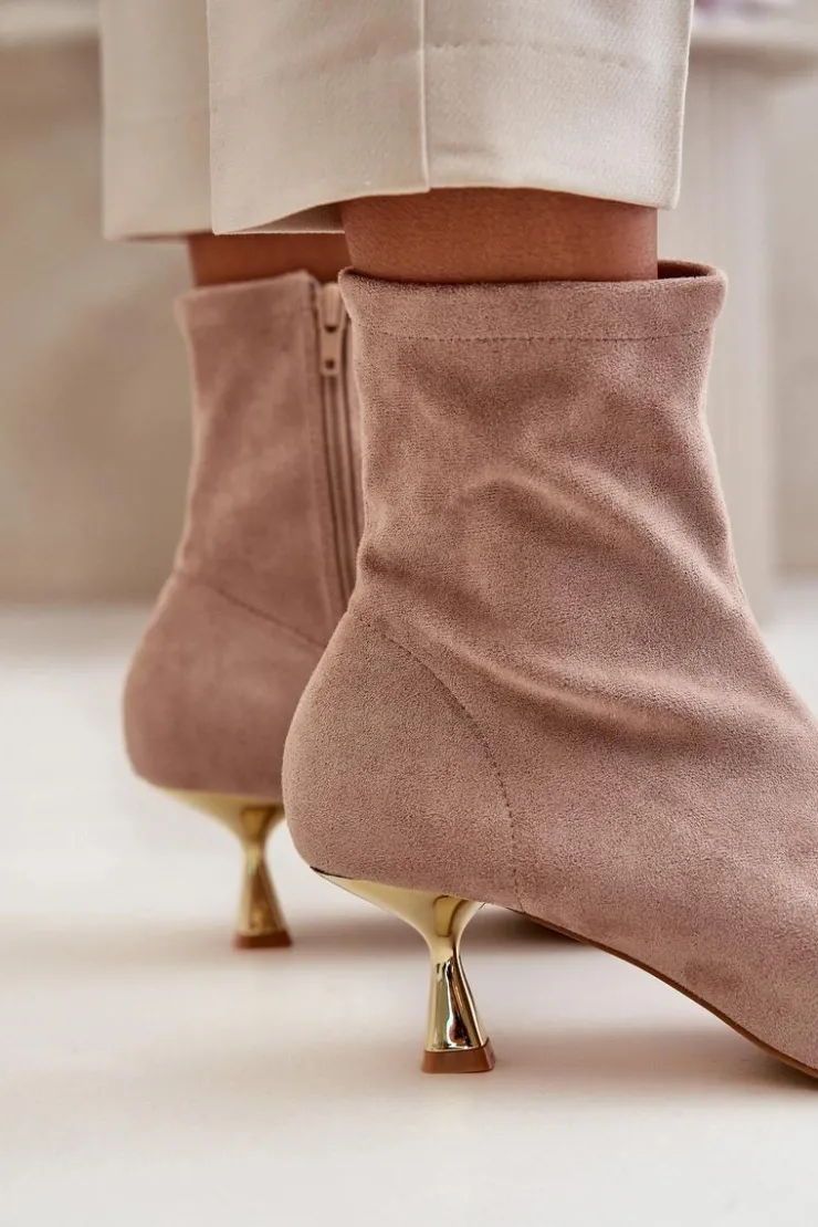 Boto Botki Na Obcasie|Botki Zamszowe*Botki Damskie Na Szpilce Eko Zamszowe Z Noskami W Szpic Beżowe Irithare