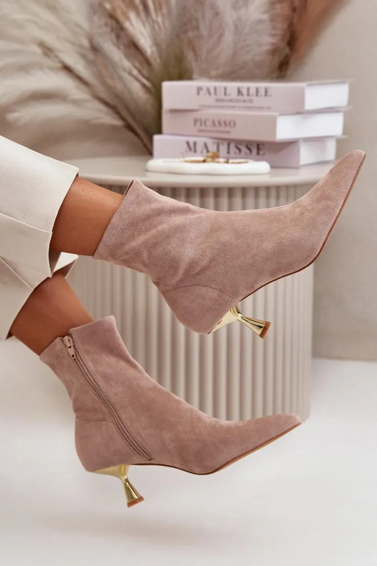Boto Botki Na Obcasie|Botki Zamszowe*Botki Damskie Na Szpilce Eko Zamszowe Z Noskami W Szpic Beżowe Irithare