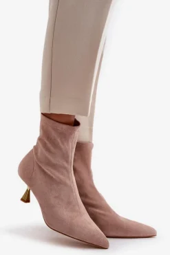 Boto Botki Na Obcasie|Botki Zamszowe*Botki Damskie Na Szpilce Eko Zamszowe Z Noskami W Szpic Beżowe Irithare