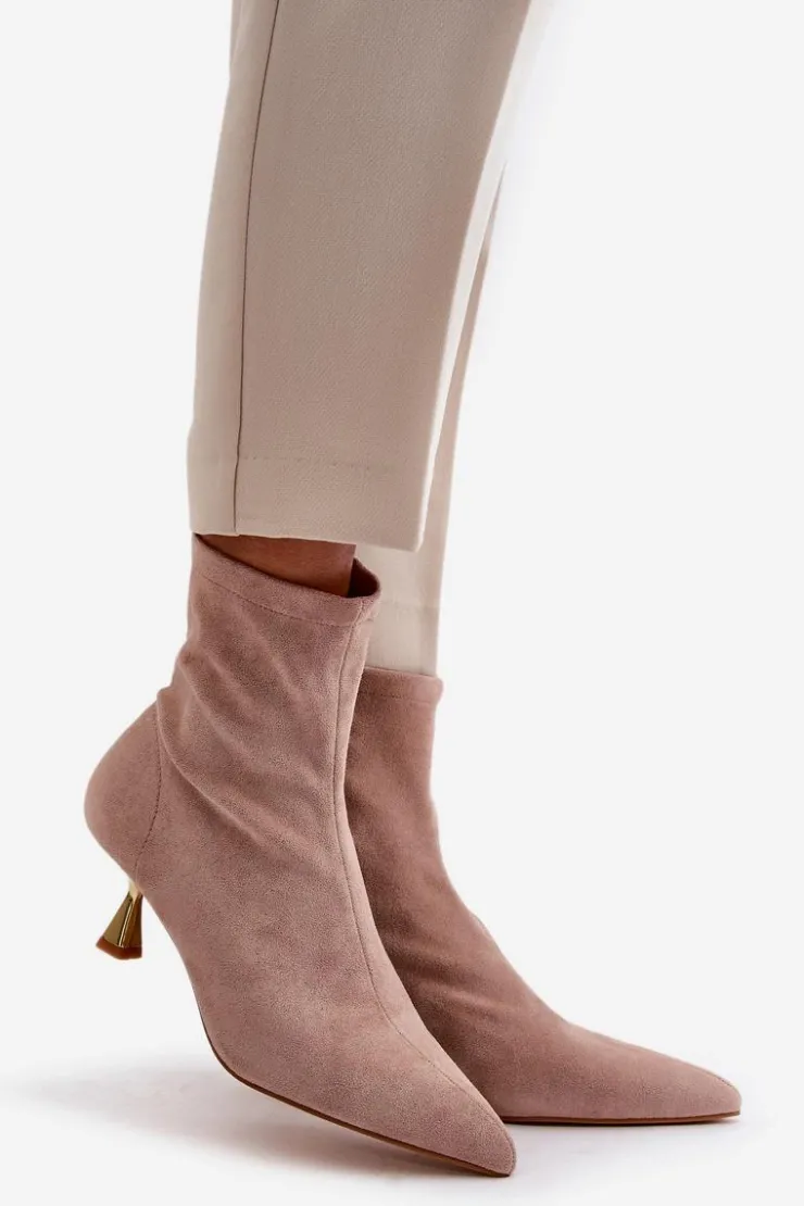 Boto Botki Na Obcasie|Botki Zamszowe*Botki Damskie Na Szpilce Eko Zamszowe Z Noskami W Szpic Beżowe Irithare