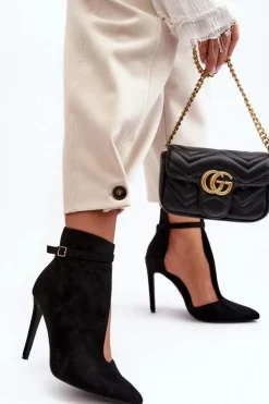 Boto Botki Na Obcasie|Botki Zamszowe*Botki Damskie Na Szpilce Z Eko Zamszu Czarne Amalundi Czarny