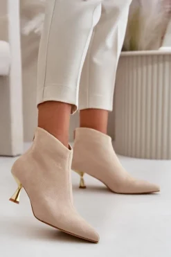 Best Boto Botki Damskie Na Szpilce Eko Zamszowe Beżowe Terlena