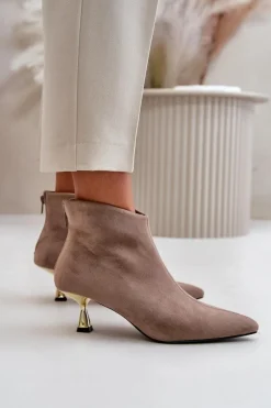 Damskie Boto Botki Damskie Na Szpilce Eko Zamszowe Ciemnobeżowe Terlena