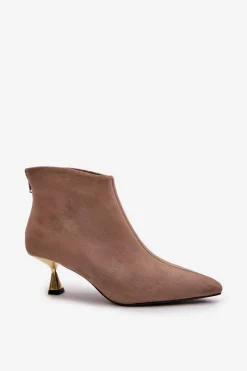 Damskie Boto Botki Damskie Na Szpilce Eko Zamszowe Ciemnobeżowe Terlena