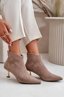 Damskie Boto Botki Damskie Na Szpilce Eko Zamszowe Ciemnobeżowe Terlena