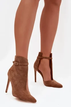 Boto Botki Na Obcasie|Botki Zamszowe*Botki Damskie Na Szpilce Z Eko Zamszu Ciemnobeżowe Amalundi Beżowy