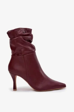 Boto Botki Na Obcasie*Botki Damskie Na Szpilce Z Marszczoną Cholewką Zamek Bordowe Ulisse