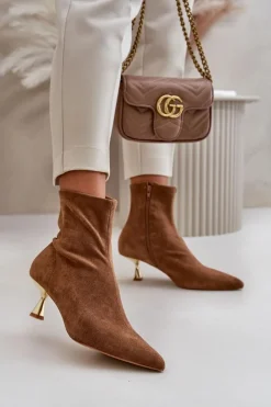 Boto Botki Damskie Na Szpilce Eko Zamszowe Z Noskami W Szpic Camel Irithare