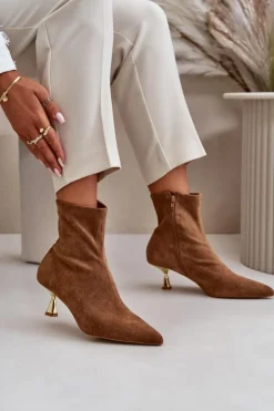 Boto Botki Damskie Na Szpilce Eko Zamszowe Z Noskami W Szpic Camel Irithare
