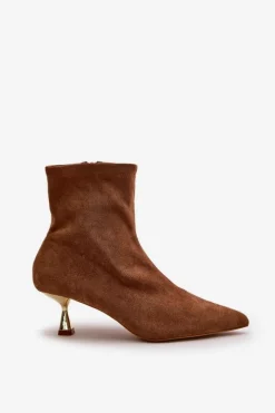 Boto Botki Damskie Na Szpilce Eko Zamszowe Z Noskami W Szpic Camel Irithare