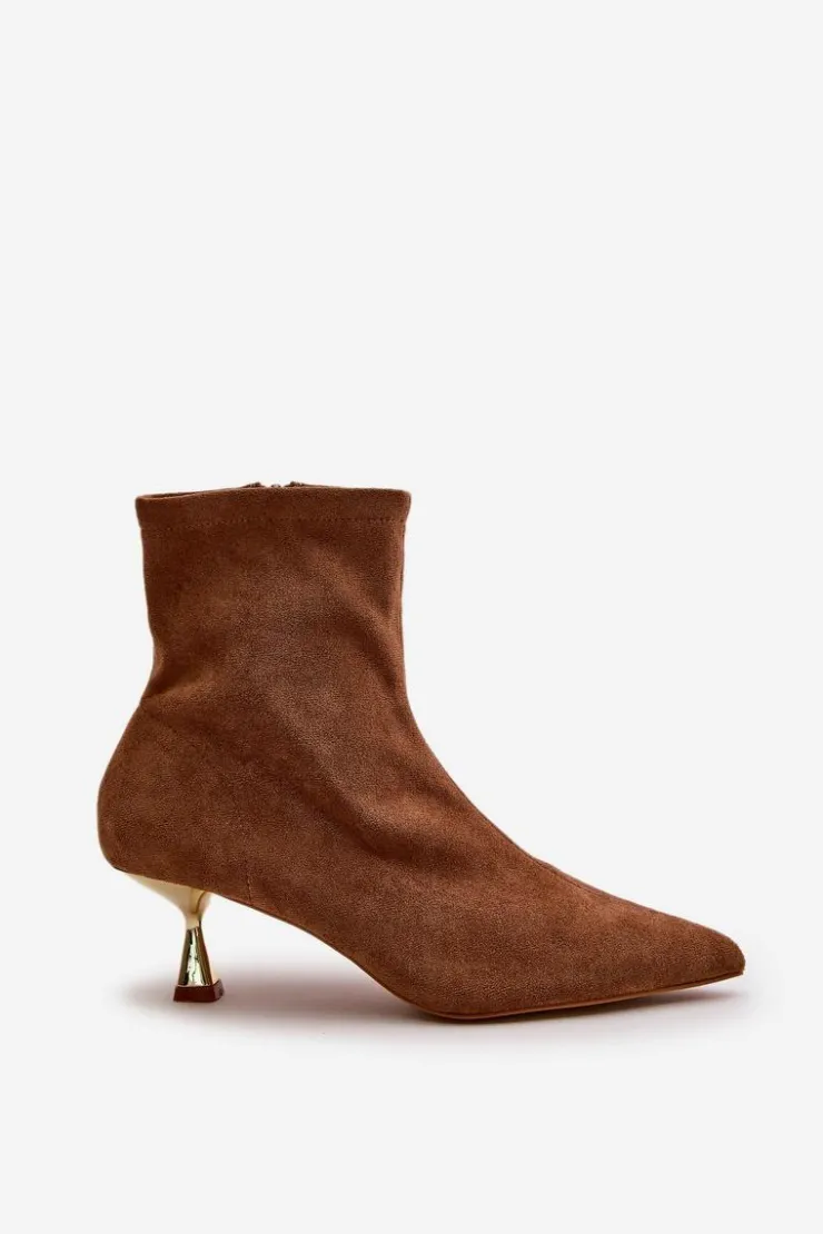 Boto Botki Damskie Na Szpilce Eko Zamszowe Z Noskami W Szpic Camel Irithare