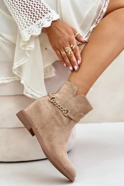 Damskie Boto Botki Damskie Na Ukrytym Koturnie Z Eko Zamszu Beżowe Ofcorna