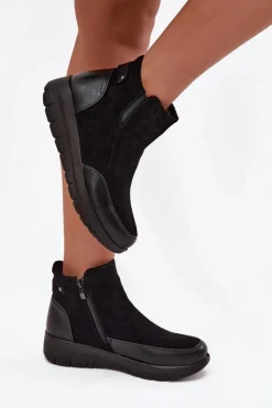 Boto Botki Ocieplane|Botki Zimowe Damskie*Botki Damskie Na Zamek Ocieplane Futerkiem Czarne Breena